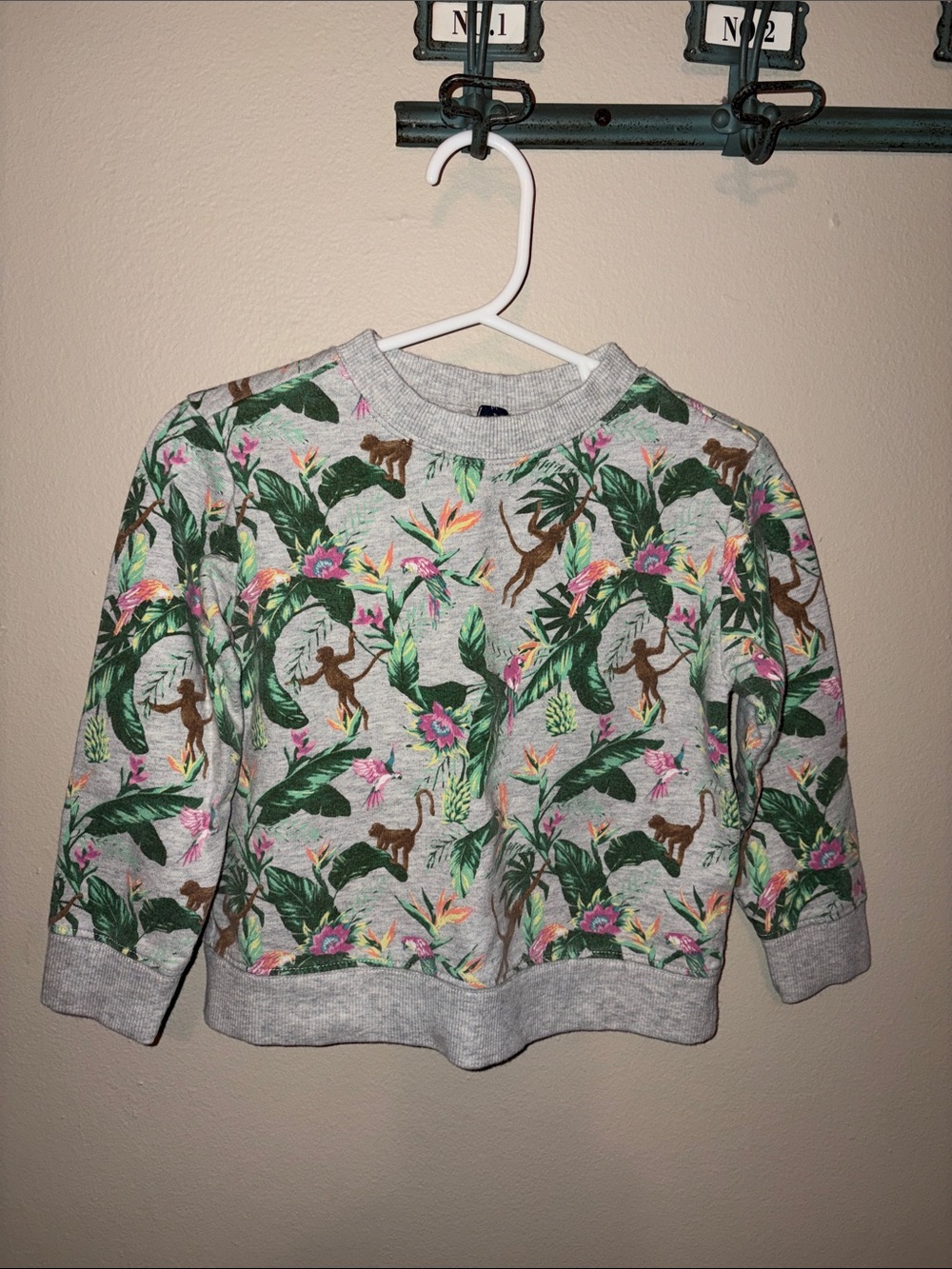 Janie and Jack Gray Tropical Monkey Print Sweatshirt